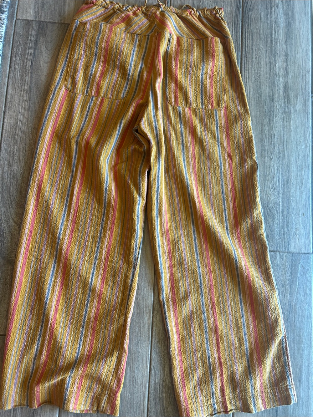 Free People Hudson Canyon Pants, Yellow Multi-Stripe Linen-Blend Drawstring Pant - Picture 5 of 6